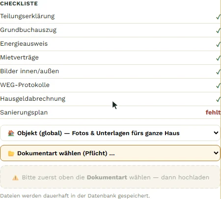 Checkliste mit fehlendem Sanierungsplan