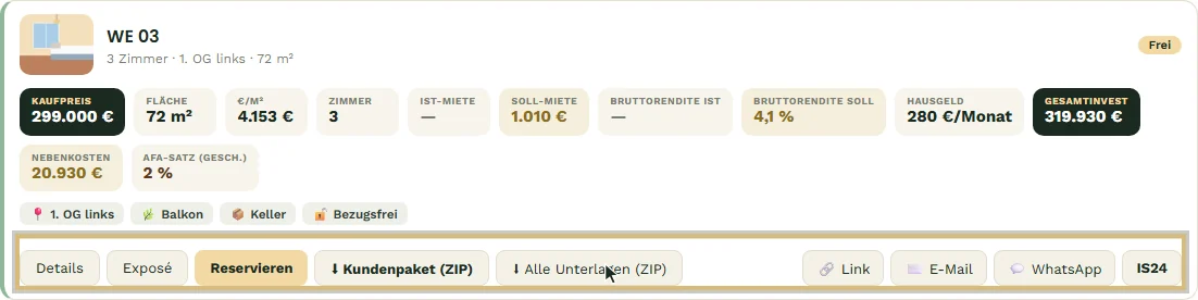 ZIP-Downloads auf der Einheitenkarte