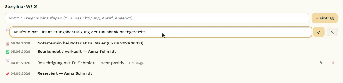 Ein manueller Eintrag wird bearbeitet