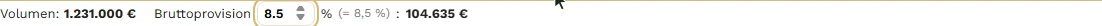 Volumen und Bruttoprovision nach dem Import