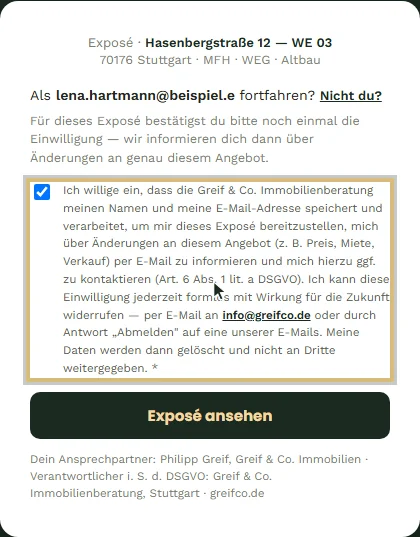 Ausgefülltes Gate mit Einwilligung