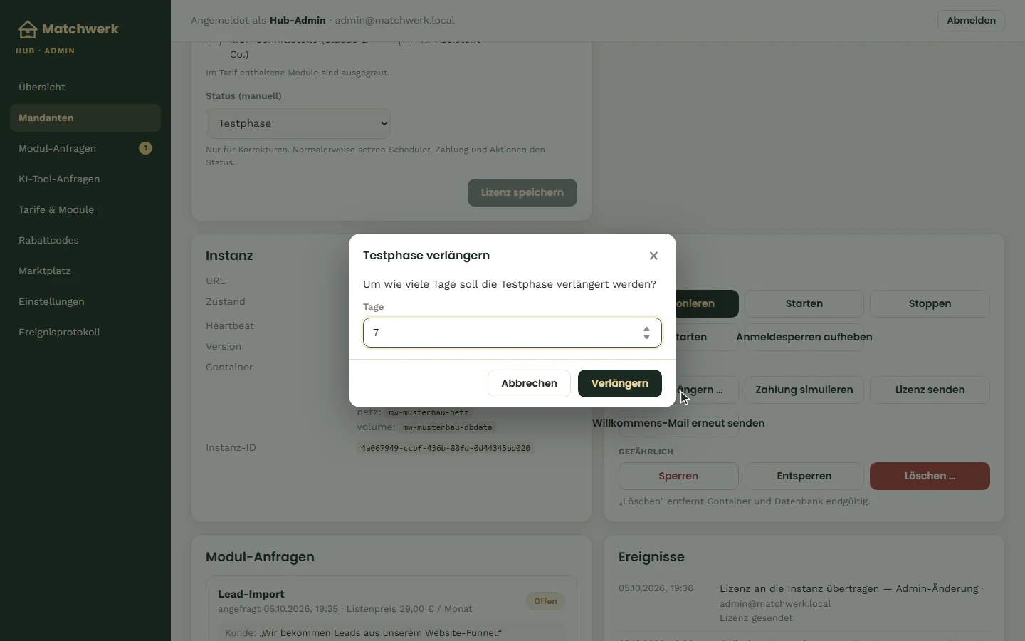 Testphase um 7 Tage verlängern