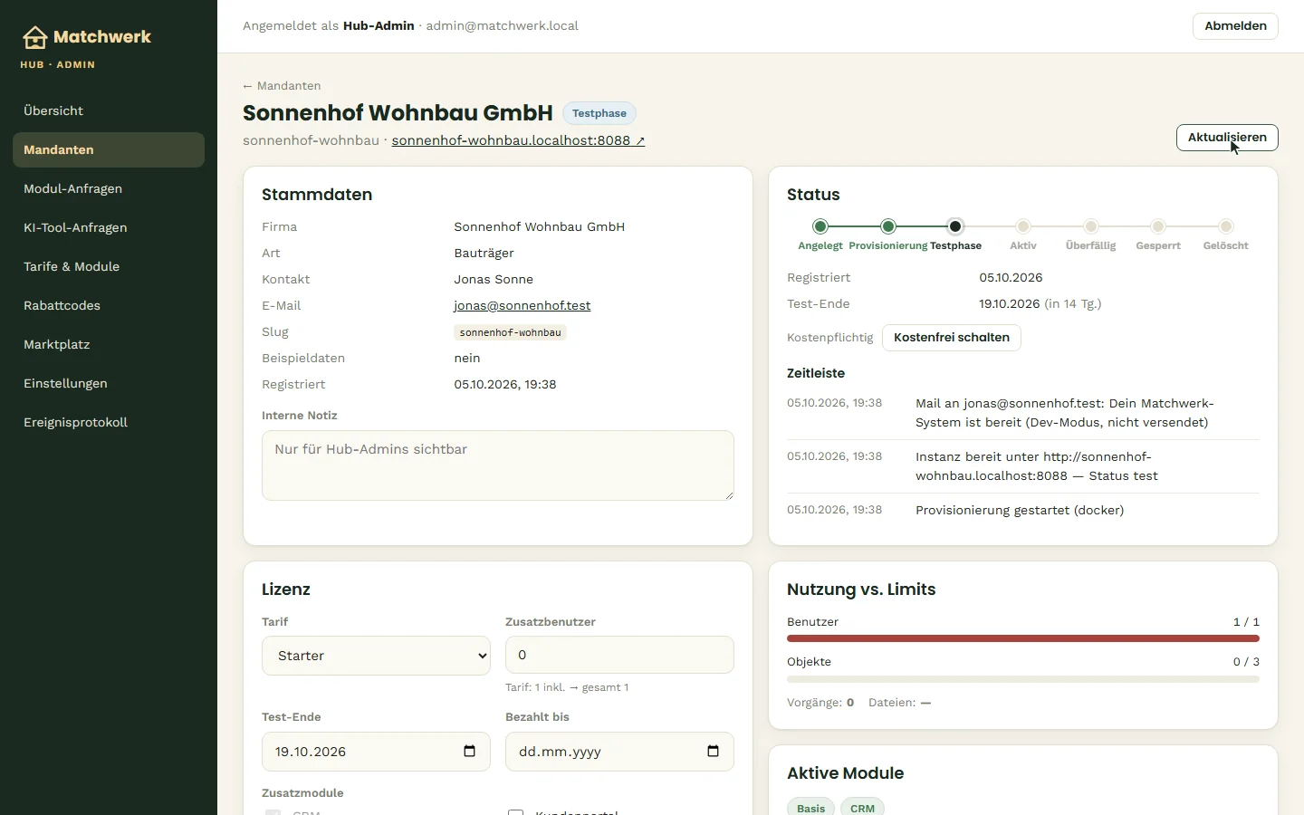 Der neue Mandant ist bereitgestellt