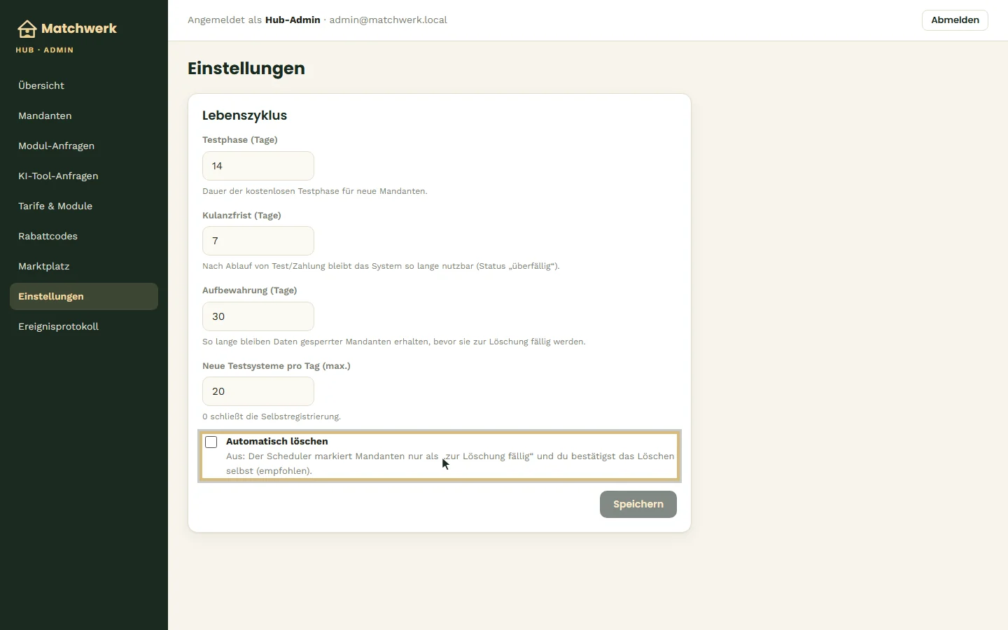 Testphase, Kulanzfrist, Aufbewahrung und automatisches Löschen