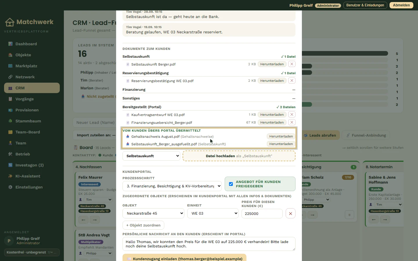 Die Selbstauskunft aus dem Portal in der Kundenakte