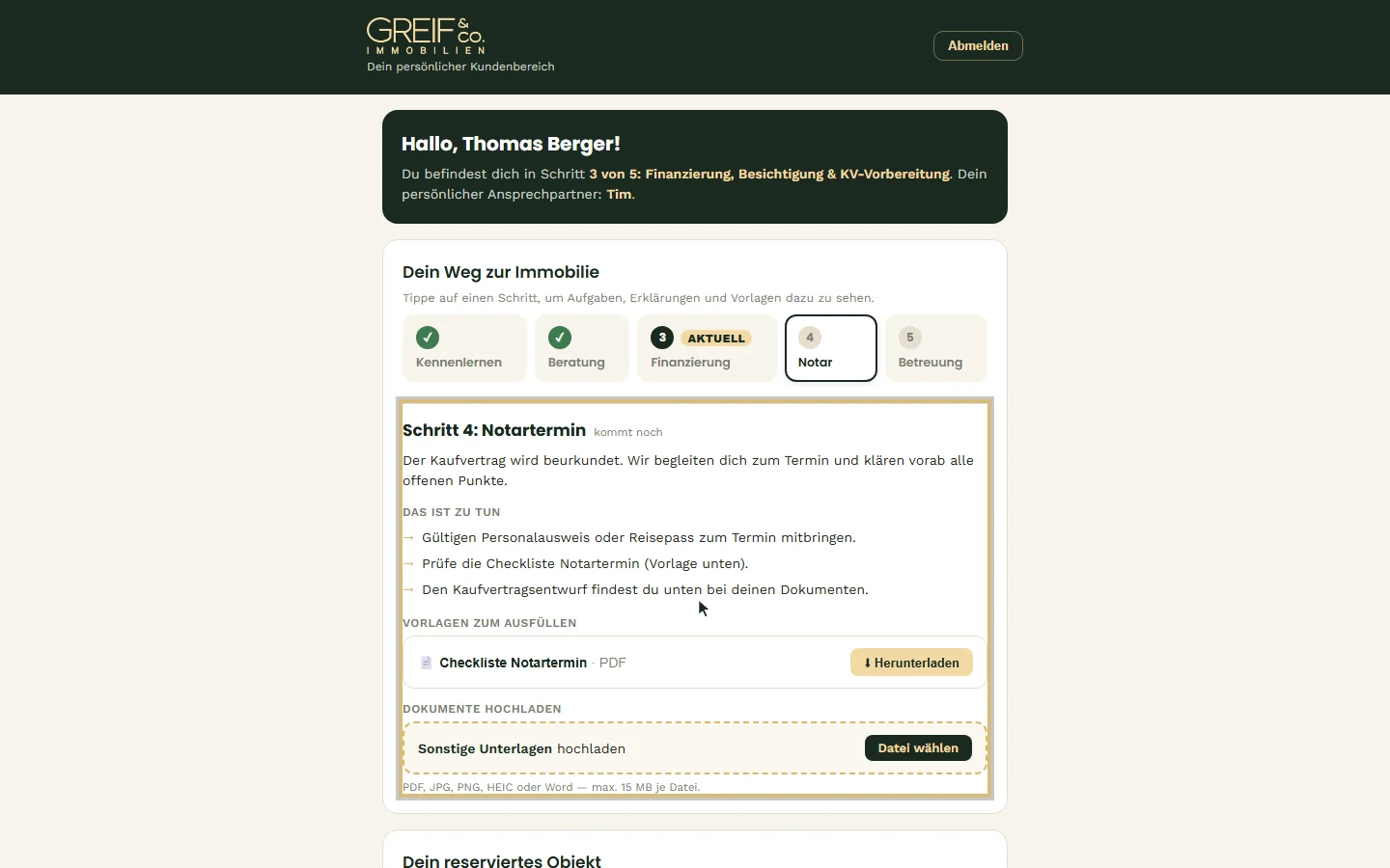Vorschau auf einen kommenden Schritt (Notartermin)