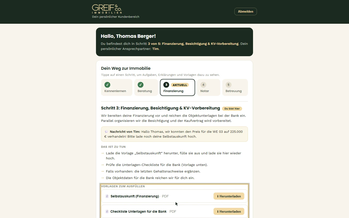 Aufgaben und Vorlagen im aktuellen Schritt
