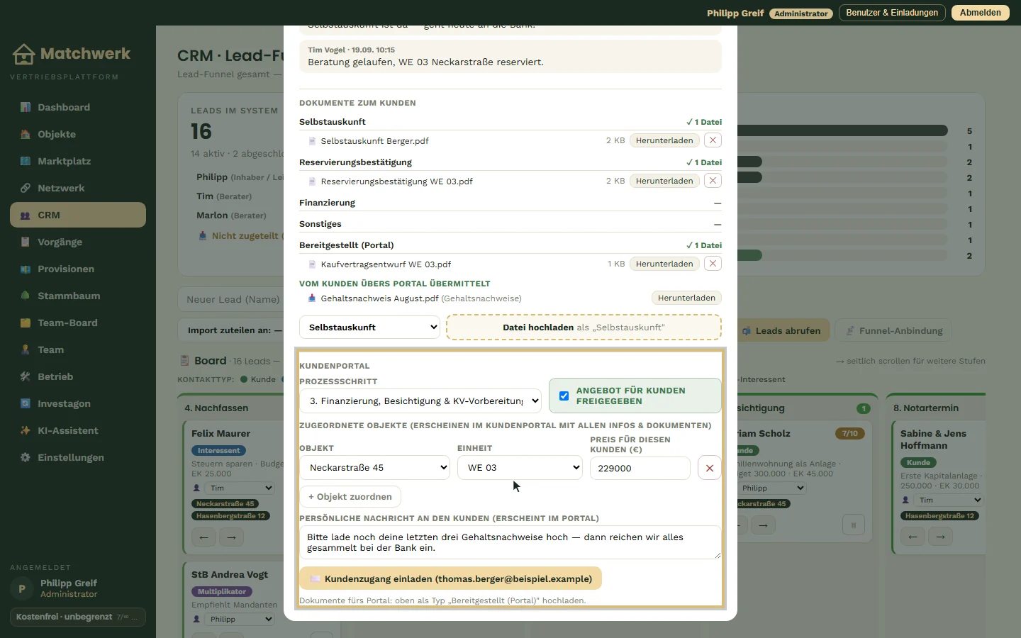 Der Abschnitt „Kundenportal