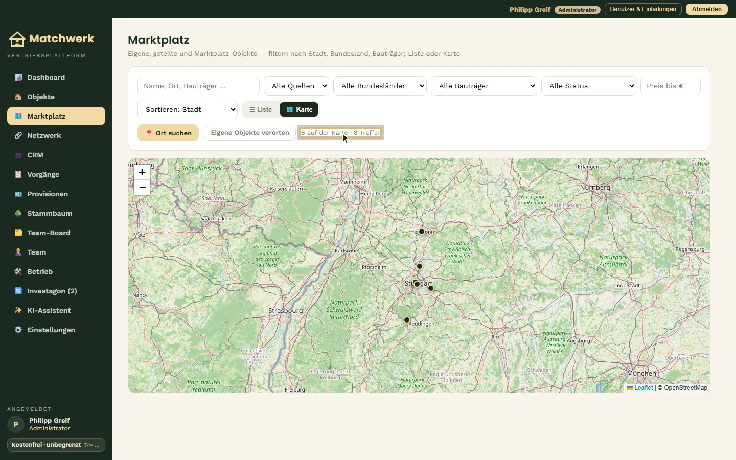 Die Objekte auf der Karte (Kartendaten © OpenStreetMap)