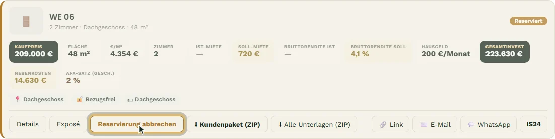 Die Einheit ist reserviert