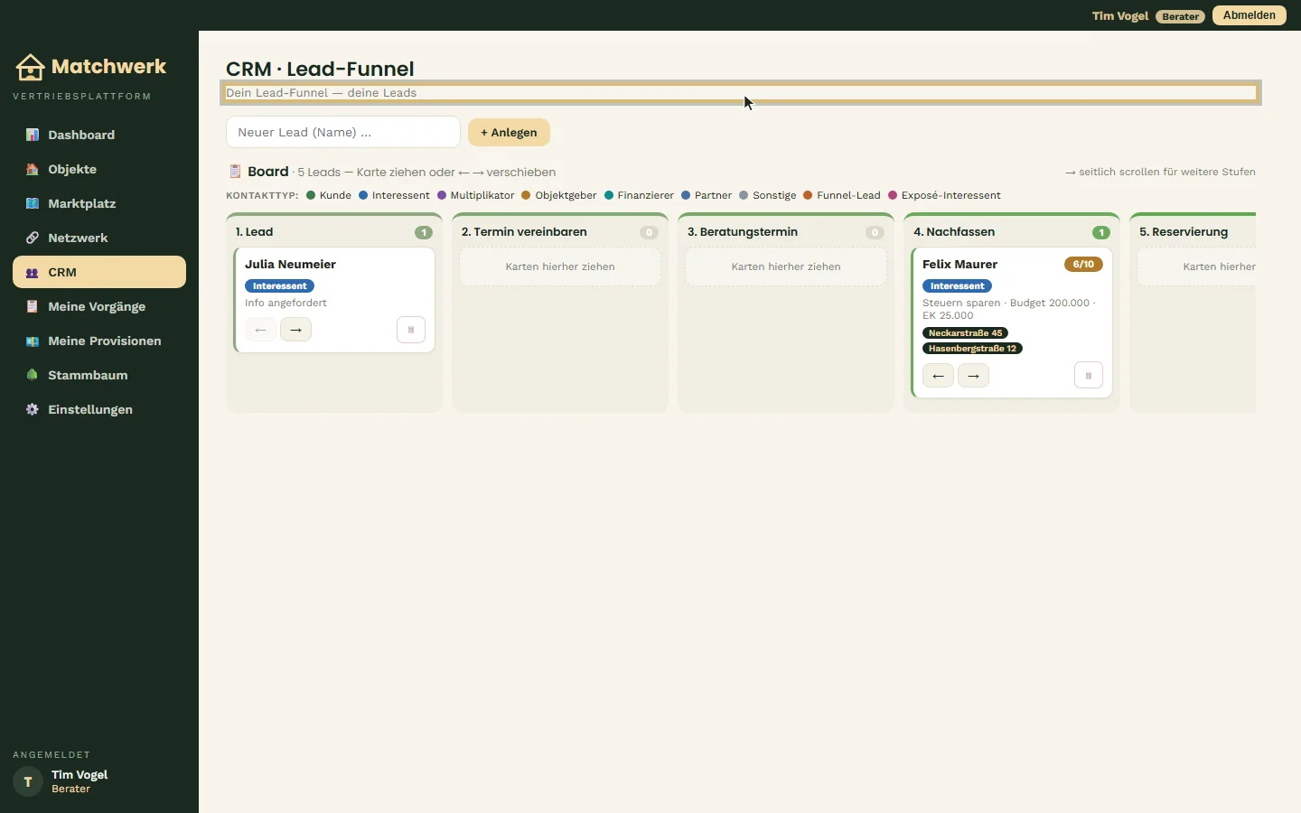 Das CRM mit den eigenen Leads